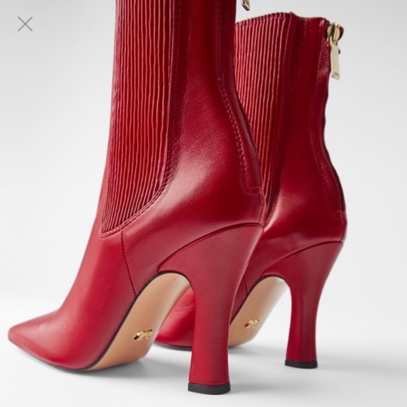 ZARA HIGH HEELED LEATHER RED ANKLE BOOTS ELASTIC SIDE NEW WITH TAGS EUR37 US 6.5 - Picture 5 of 5